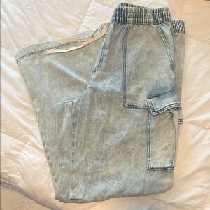 Aerie Blue Wide Leg Pants with Relaxed Fit